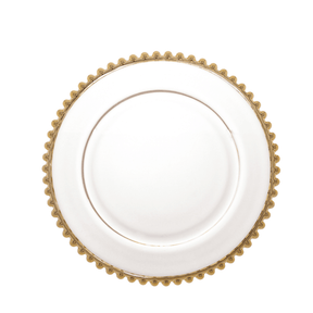 Prato Sobremesa Cristal com Borda Bolinha Dourada Pearl - 20 cm