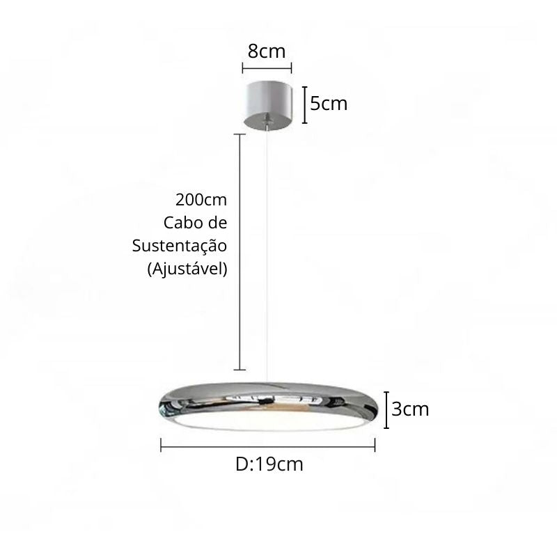 Lustre Pendente Design Italiano Vetro Milano LEDZ – Preto/Prata Cromado – 1 Unidade/3 Unidades