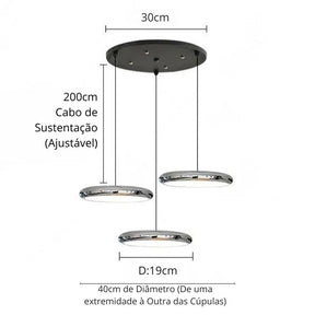 Lustre Pendente Design Italiano Vetro Milano LEDZ – Preto/Prata Cromado – 1 Unidade/3 Unidades