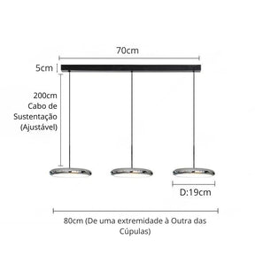 Lustre Pendente Design Italiano Vetro Milano LEDZ – Preto/Prata Cromado – 1 Unidade/3 Unidades