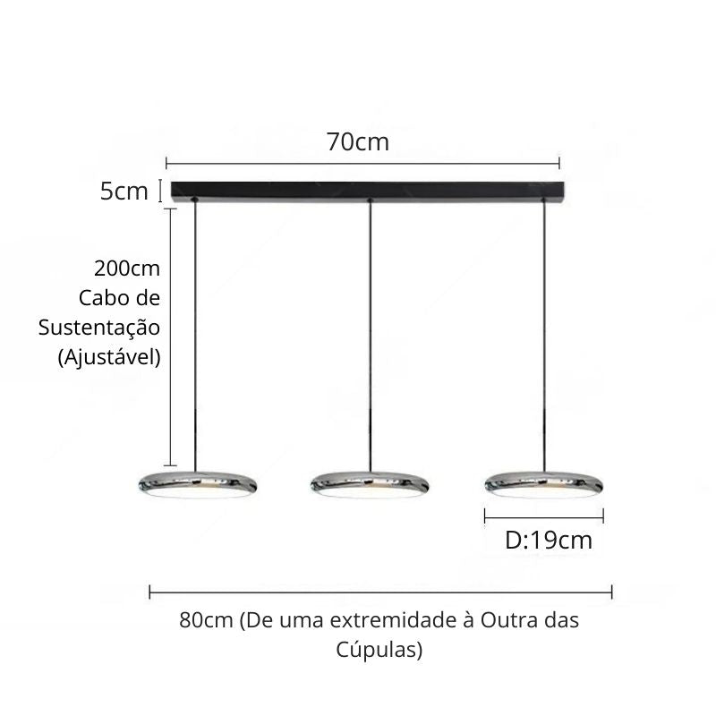 Lustre Pendente Design Italiano Vetro Milano LEDZ – Preto/Prata Cromado – 1 Unidade/3 Unidades