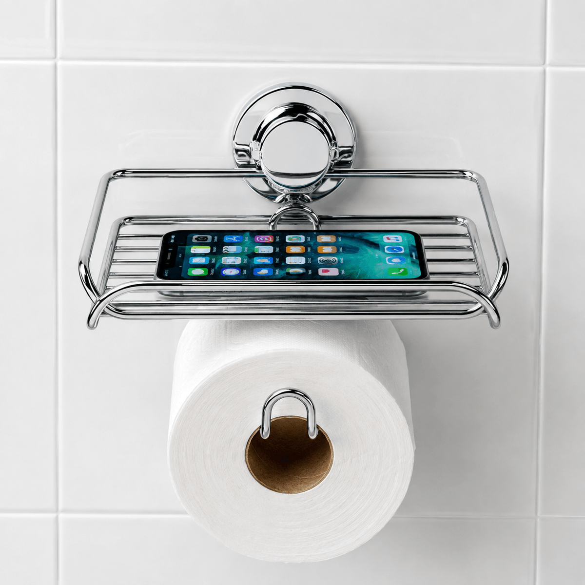 Suporte Papel Higiênico Porta Objetos Ventosa Cromado