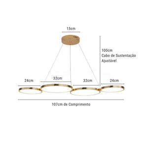 Lustre Pendente Minimalista Orgânico Firenze LEDZ – Dourado/Prata/Preto – 107cm
