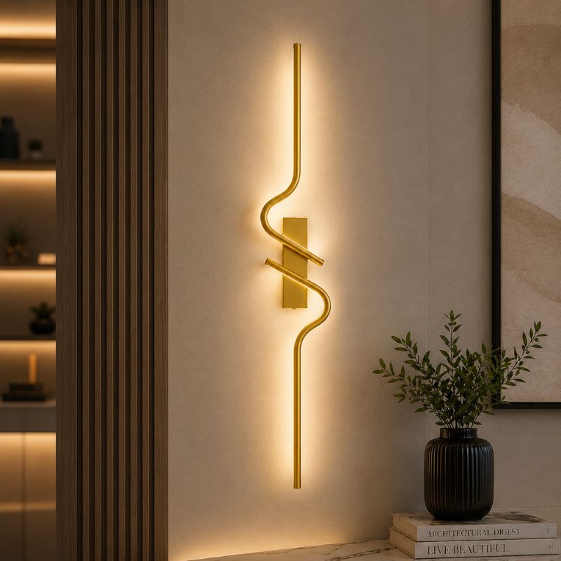 Luminária Arandela de Parede Minimalista Estilo Nordico Sorelle Slim LEDZ – 60cm/80cm/100cm – Dourado/Preto