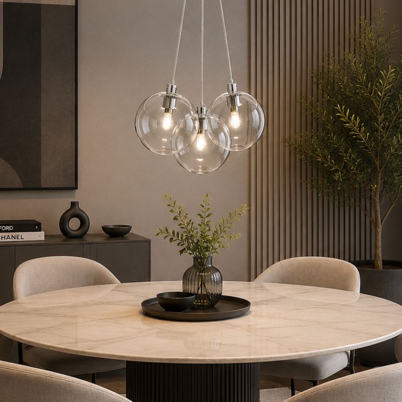 Lustre Pendente Design Italiano Vetro Chiaro Fascio LEDZ - Conjunto de 3 Globos (10cm/12cm/15cm)