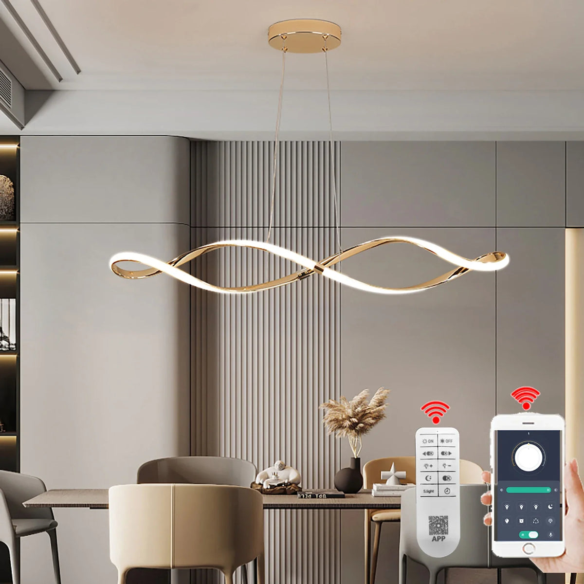 Lustre Pendente Moderno Infinity Led  - Controle Remoto e APP - 100cm