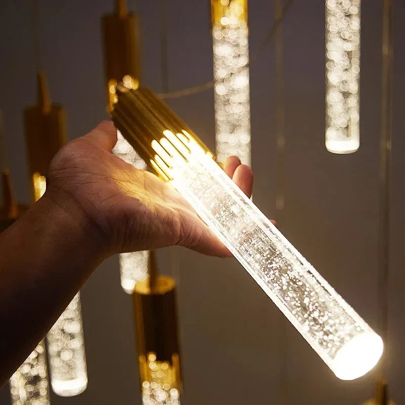 Lustre Pendente de Luxo Bastão em Bolhas Led