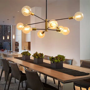 Lustre Pendente Candelabro - Rotação Ajustável - Preto e Dourado