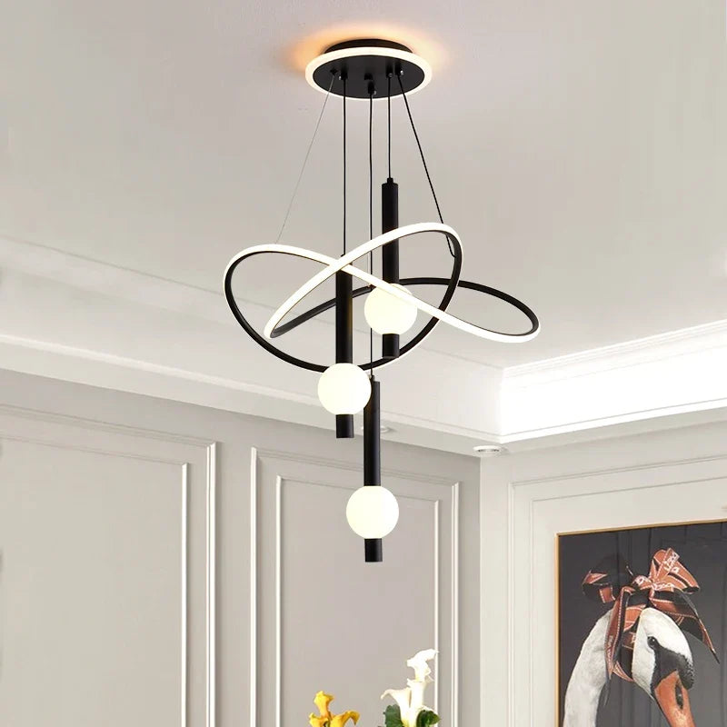 Lustre Pendente de Luxo Supreme LEDZ - Dourado/Preto/Branco - 60cm