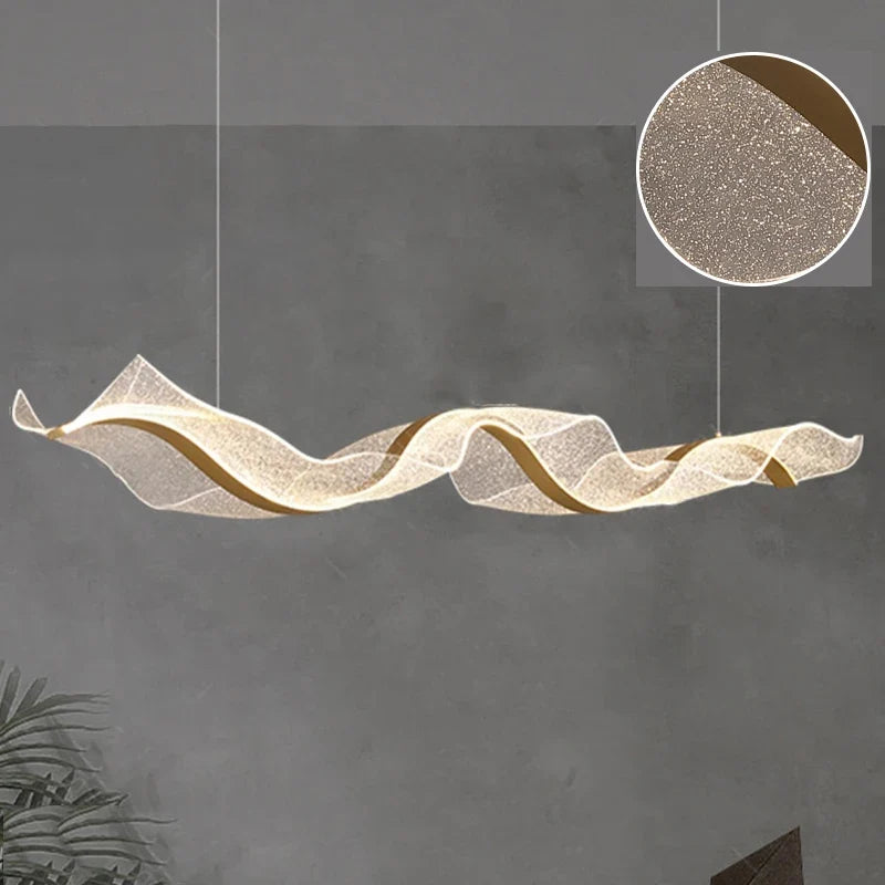 Lustre Pendente de Luxo Ondas em Efeito Cristal LEDZ - 80cm - Preto ou Dourado