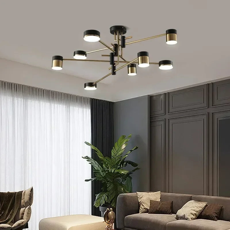 Lustre Pendente Moderno Geométrico Advantage Led - Preto e Dourado