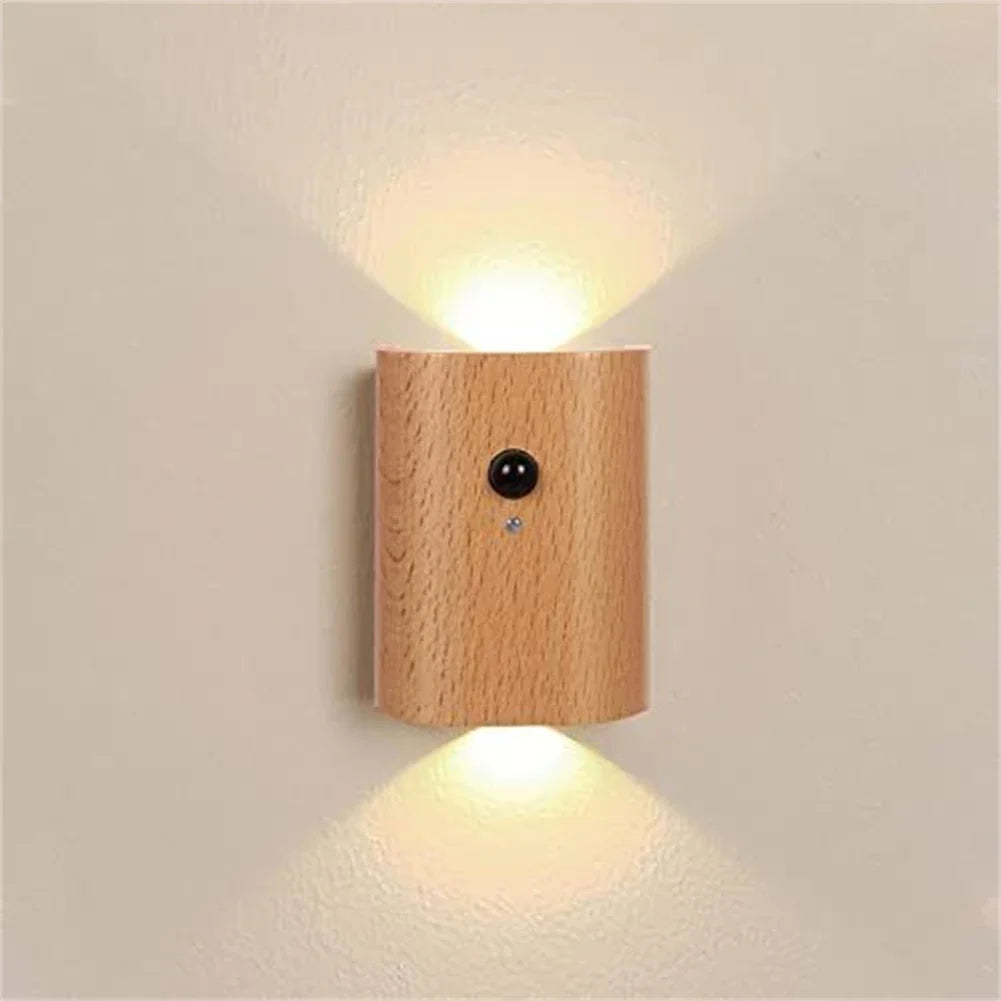 Luminária Arandela de Parede Sem Fio Com Sensor de Presença Recarregável - Small Wood
