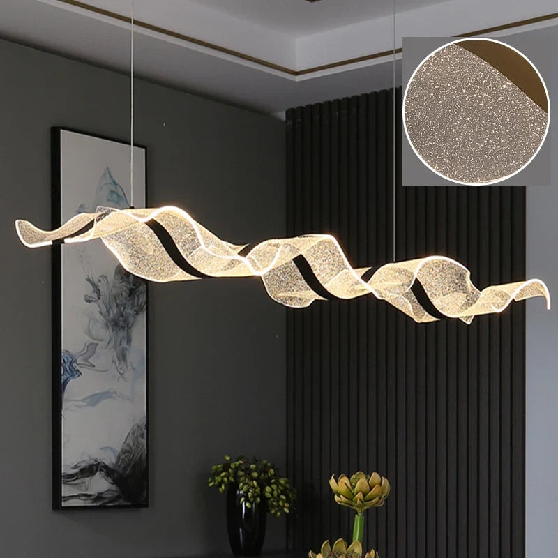 Lustre Pendente de Luxo Ondas em Efeito Cristal LEDZ - 80cm - Preto ou Dourado
