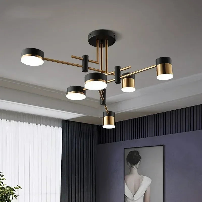 Lustre Pendente Moderno Geométrico Advantage Led - Preto e Dourado