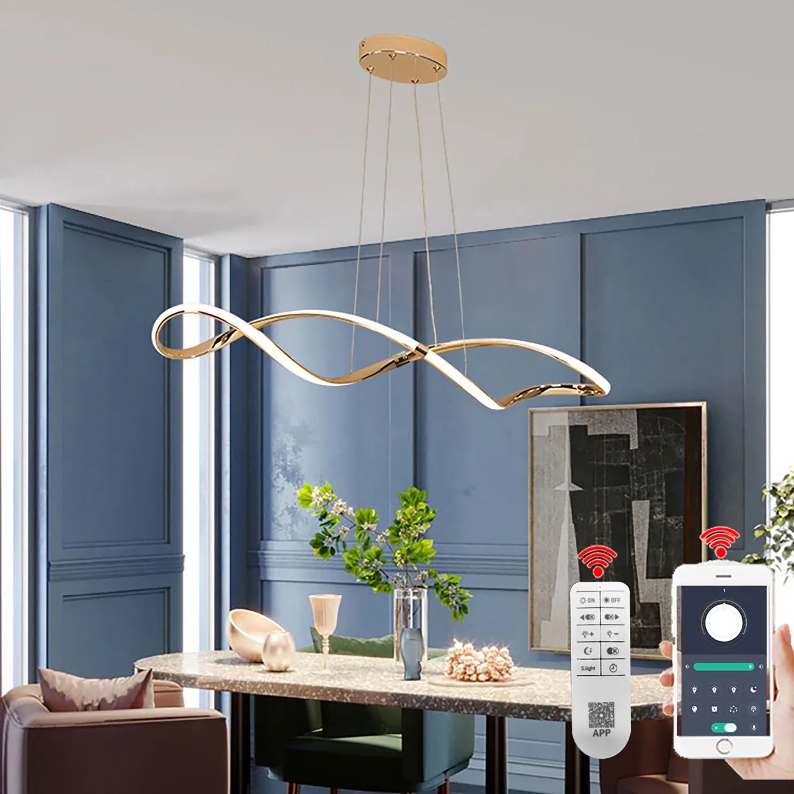 Lustre Pendente Moderno Infinity Led  - Controle Remoto e APP - 100cm