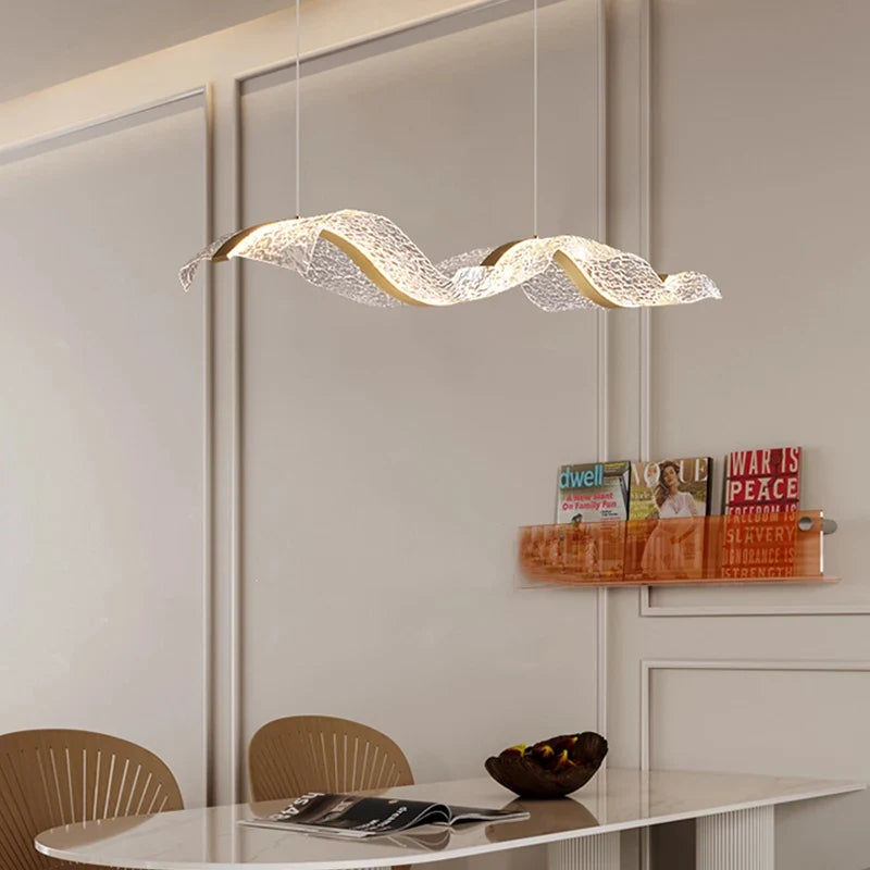 Lustre Pendente de Luxo Ondas em Efeito Cristal LEDZ - 80cm - Preto ou Dourado