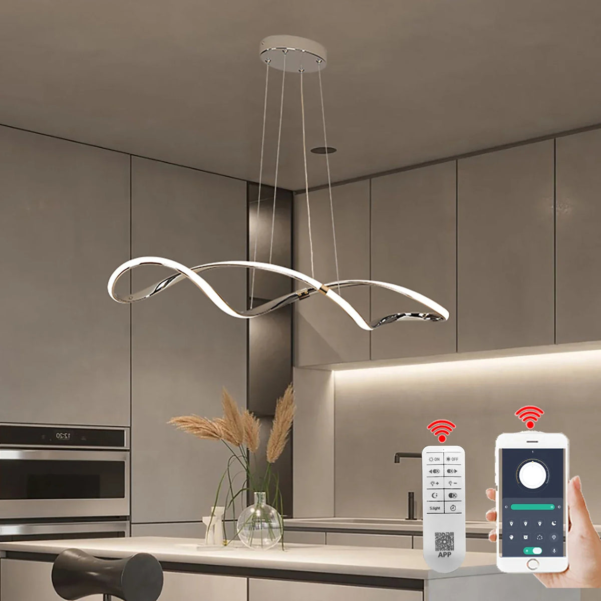 Lustre Pendente Moderno Infinity Led  - Controle Remoto e APP - 100cm