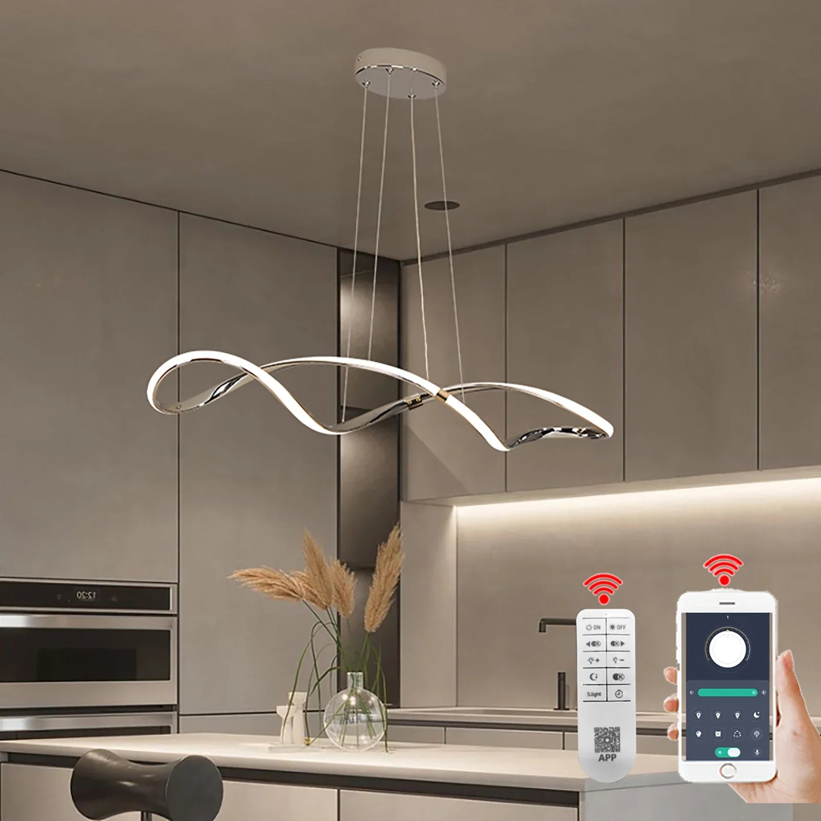 Lustre Pendente Moderno Infinity Led  - Controle Remoto e APP - 100cm