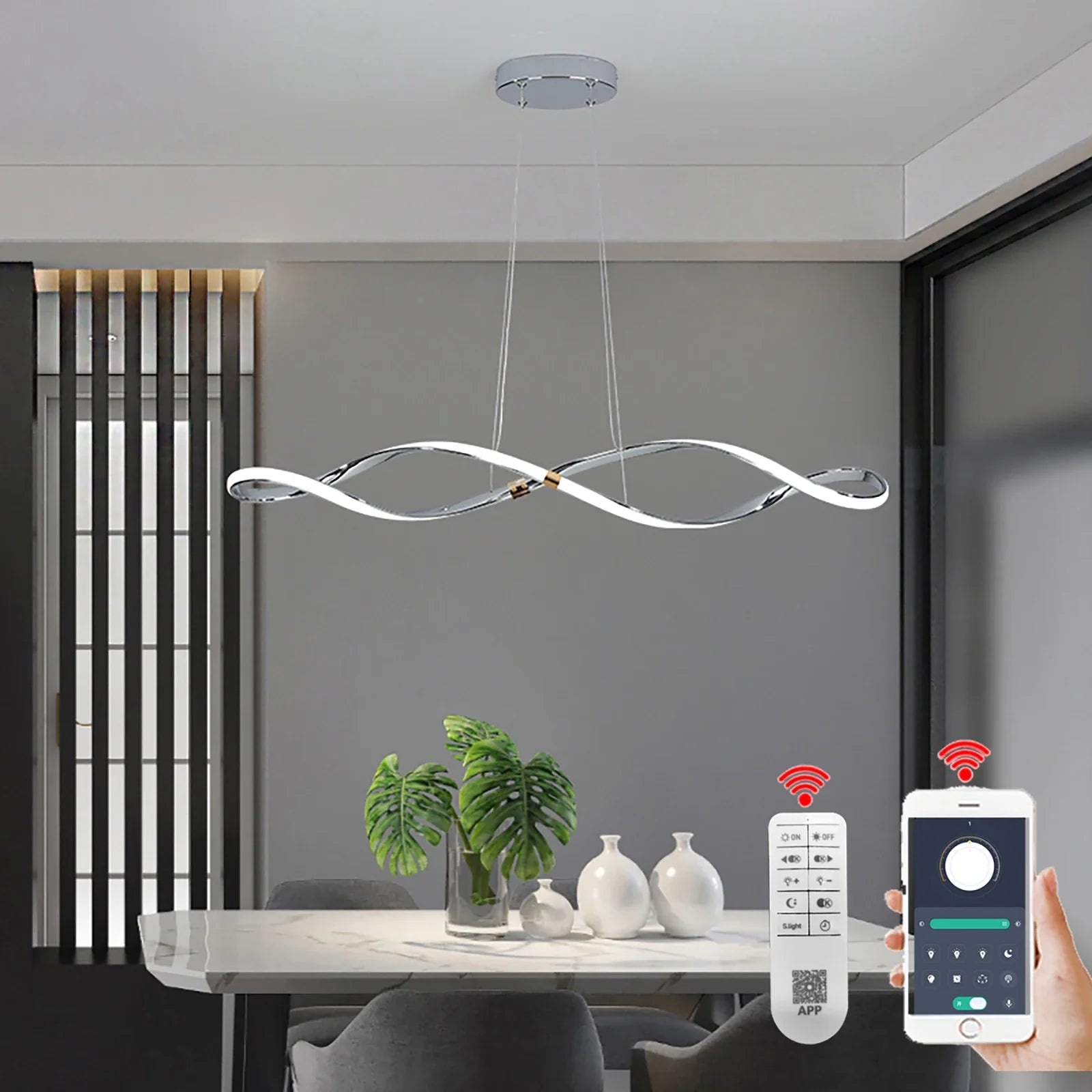 Lustre Pendente Moderno Infinity Led  - Controle Remoto e APP - 100cm