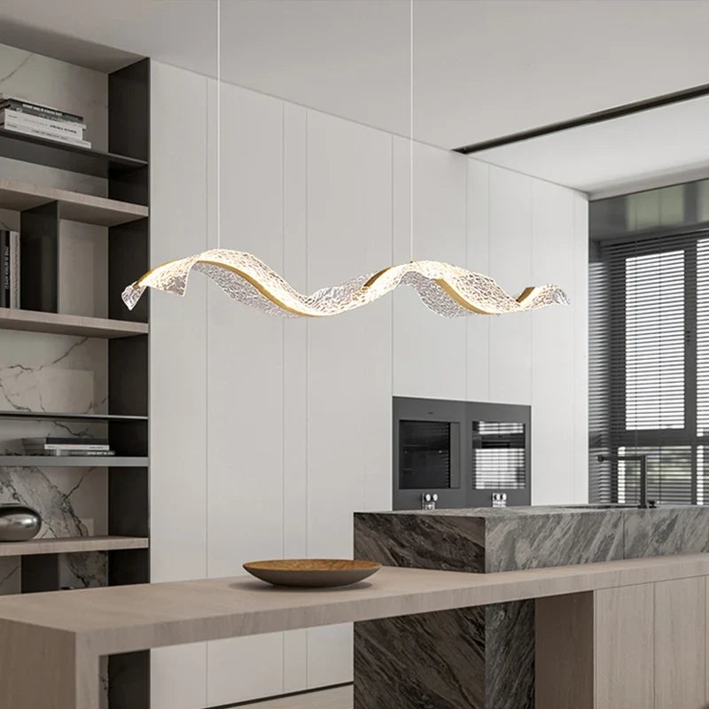 Lustre Pendente de Luxo Ondas em Efeito Cristal LEDZ - 80cm - Preto ou Dourado