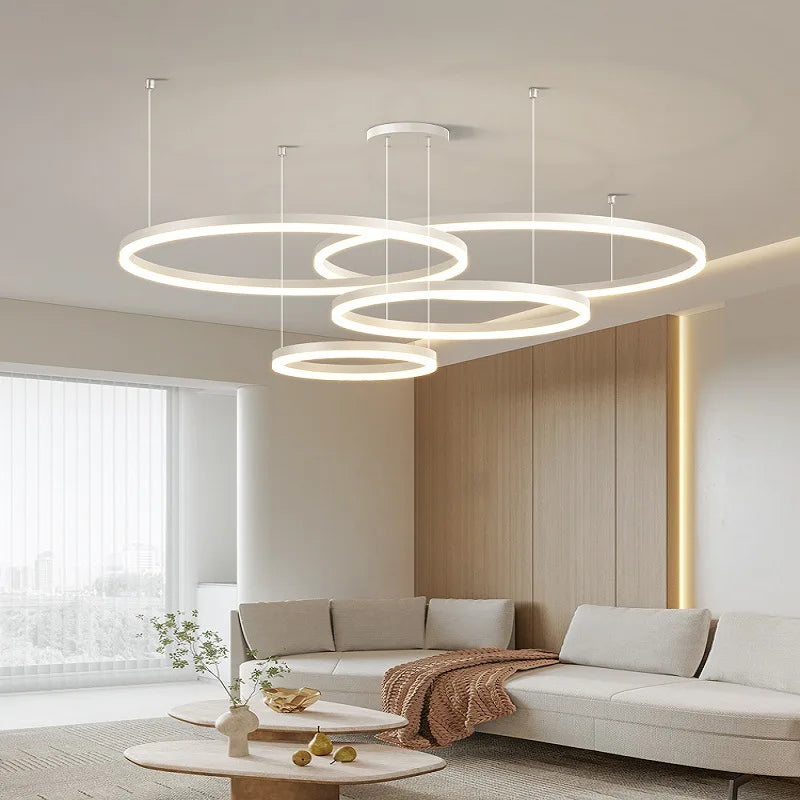 Lustre Pendente de Luxo Coliseum LEDZ - 3, 4 ou 5 Anéis - Preto/Branco/Dourado