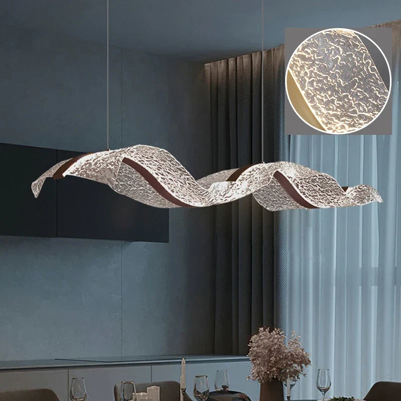 Lustre Pendente de Luxo Ondas em Efeito Cristal LEDZ - 80cm - Preto ou Dourado
