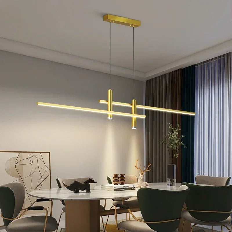 Lustre Pendente Minimalista Linear Foco Tubular Duplo LED