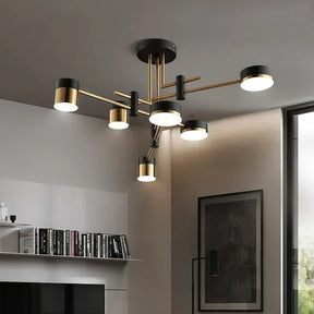 Lustre Pendente Moderno Geométrico Advantage Led - Preto e Dourado
