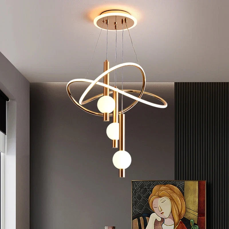 Lustre Pendente de Luxo Supreme LEDZ - Dourado/Preto/Branco - 60cm