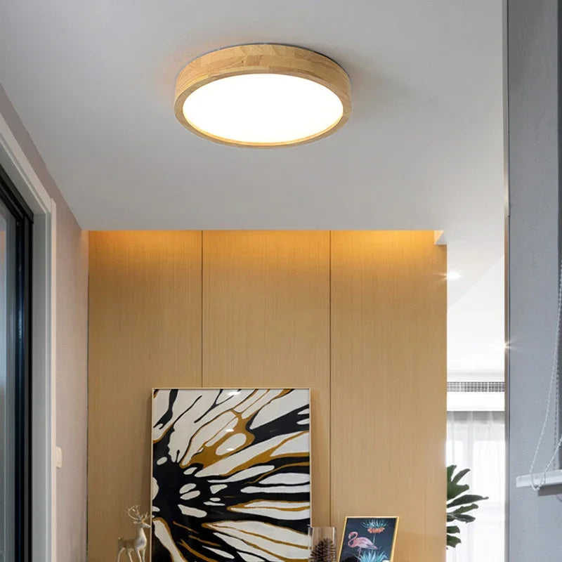 Luminária de Teto Plafon Ultra Slim Led - Circular  - Cor Madeira