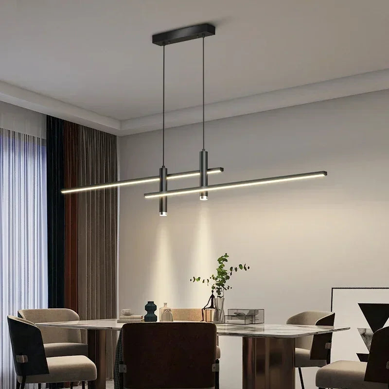 Lustre Pendente Minimalista Linear Foco Tubular Duplo LED