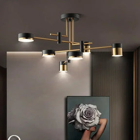 Lustre Pendente Moderno Geométrico Advantage Led - Preto e Dourado