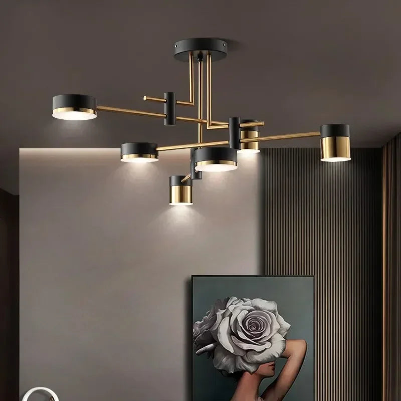 Lustre Pendente Moderno Geométrico Advantage Led - Preto e Dourado