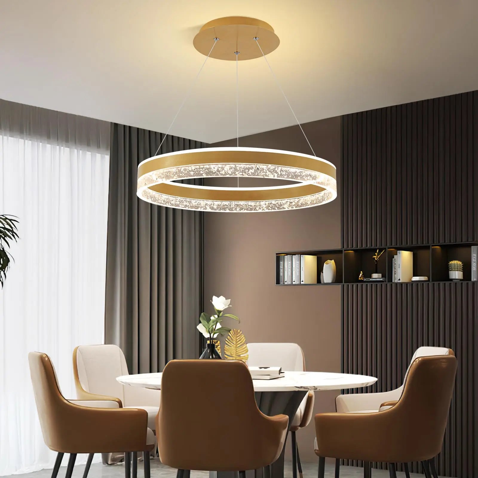 Lustre Pendente de Luxo Circular Versailles LEDZ - Preto/Branco/Dourado - 50cm