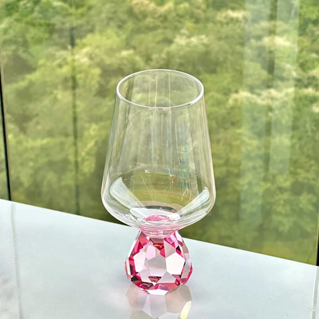 Taça de Vidro para Vinho com Base Diamante Rosa 500ml