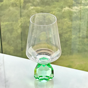 Taça de Vidro para Vinho com Base Diamante Verde 500ml