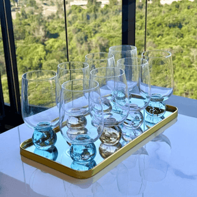 Taça Copo para Vinho Vidro com Base Esfera Transparente e Azul 540ml