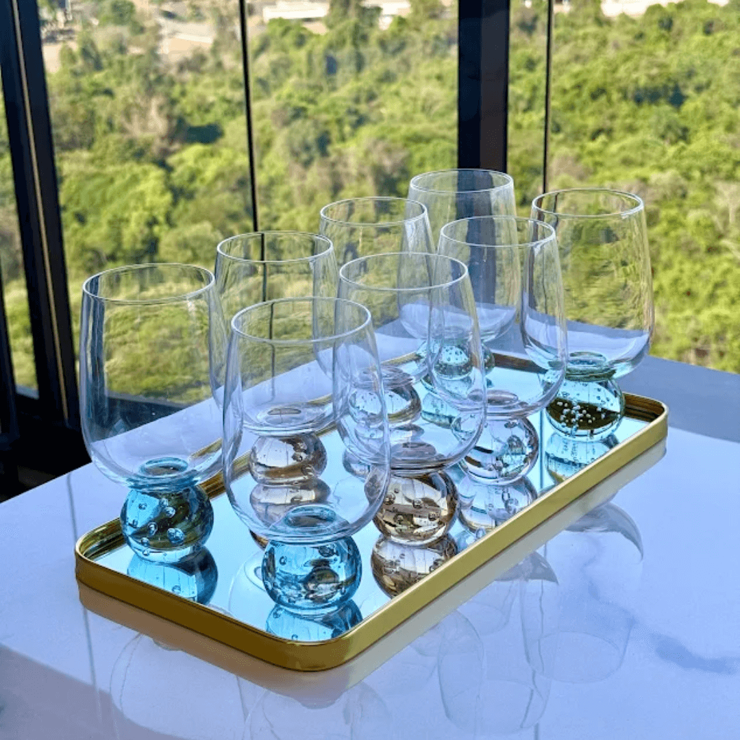 Taça Copo para Vinho com Base Esfera Transparente e Verde 540ml