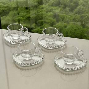 Jogo de Xícaras de Café Cristal Com Pires Coração Pearl 4 Peças - 85ml