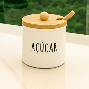 Açucareiro de Vidro Doha com Colher e Tampa de Bambu 300ml