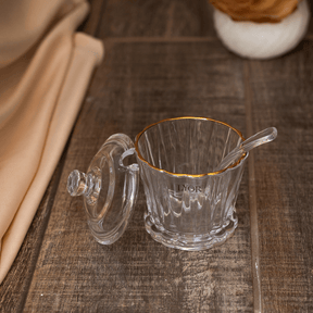 Açucareiro Radial em Cristal com Colher Fio de Ouro 210ml