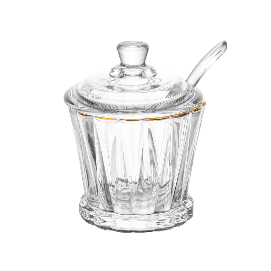 Açucareiro Radial em Cristal com Colher Fio de Ouro 210ml