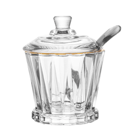 Açucareiro Radial em Cristal com Colher Fio de Ouro 210ml