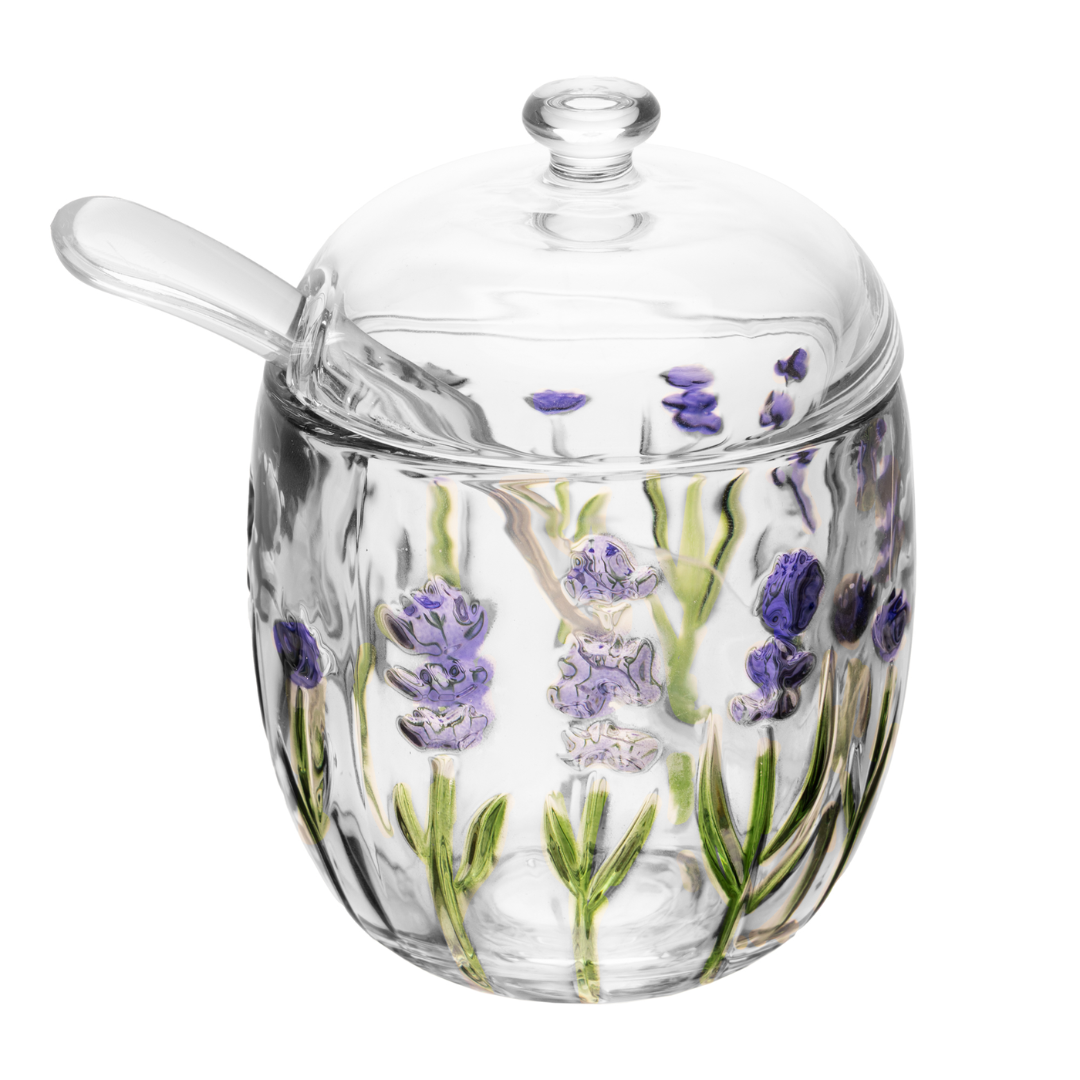 Açucareiro de Cristal com Colher e Tampa Lavanda 8,5cm