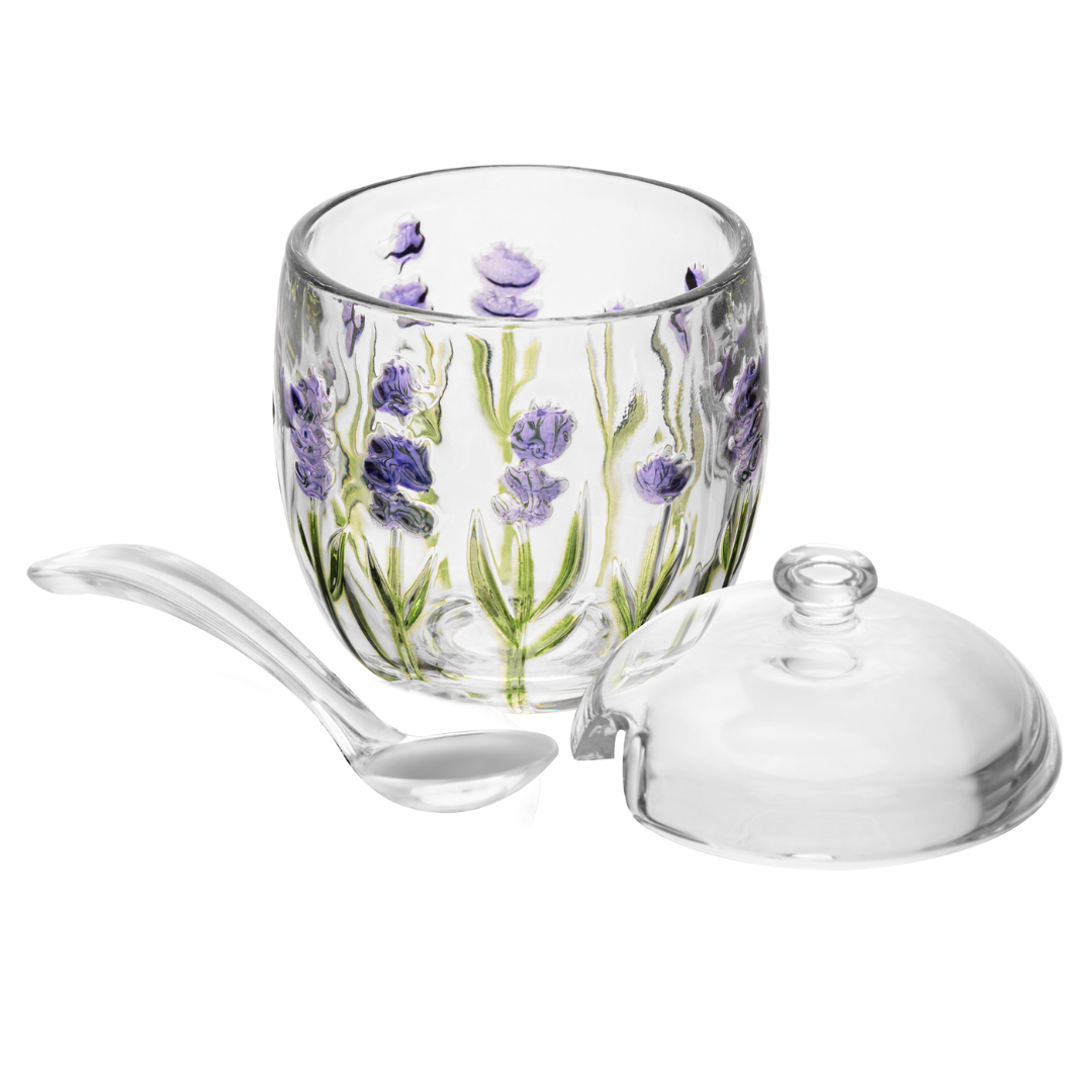 Açucareiro de Cristal com Colher e Tampa Lavanda 8,5cm