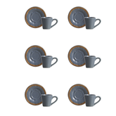 Jogo 6 Xicaras de Café com Pires Azul Filete Amassada 100ml