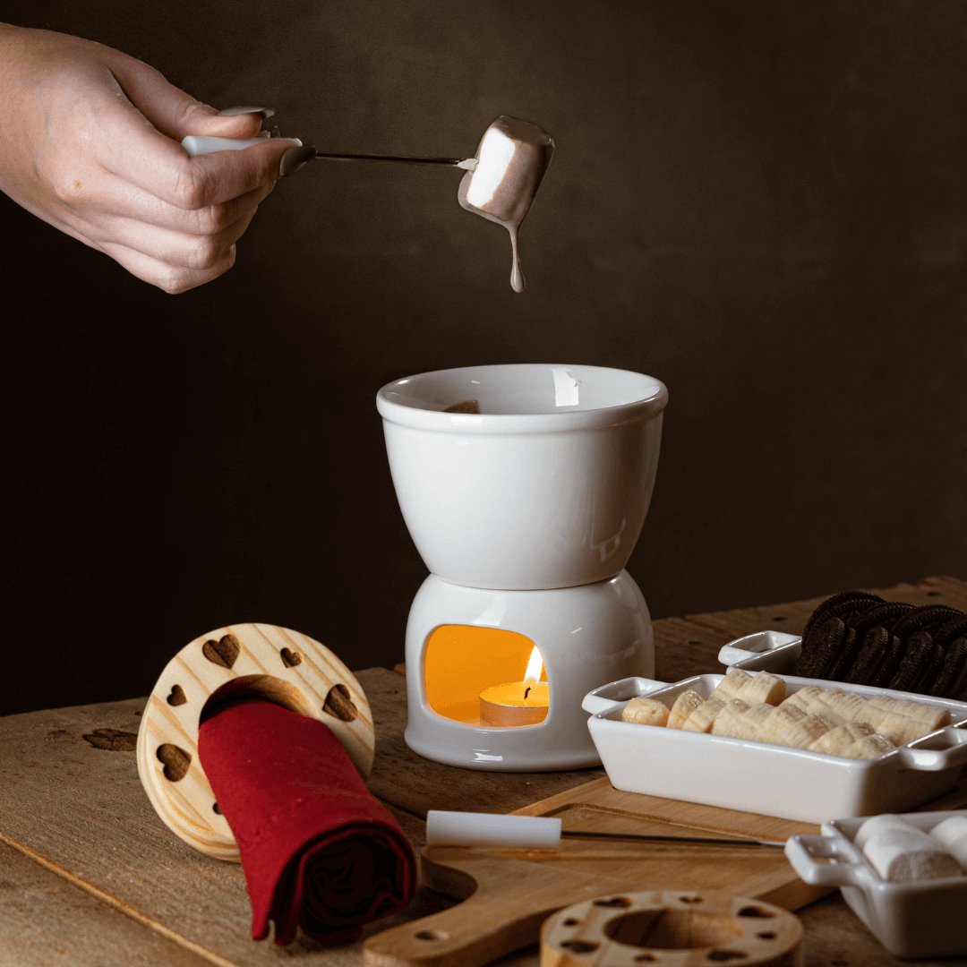 Aparelho de Fondue para Duas Pessoas Branco 4 Peças 400ml