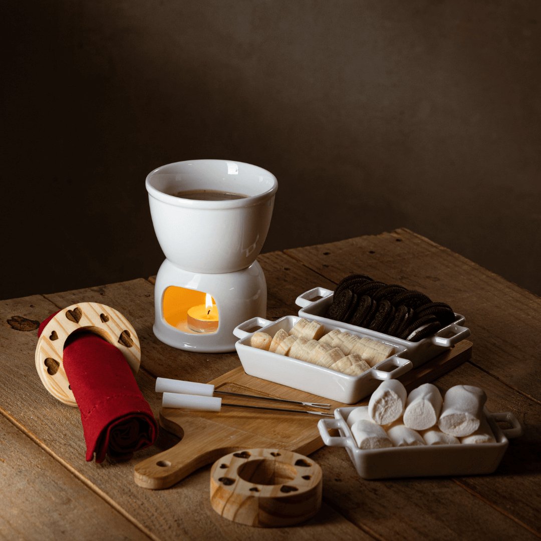 Aparelho de Fondue para Duas Pessoas Branco 4 Peças 400ml