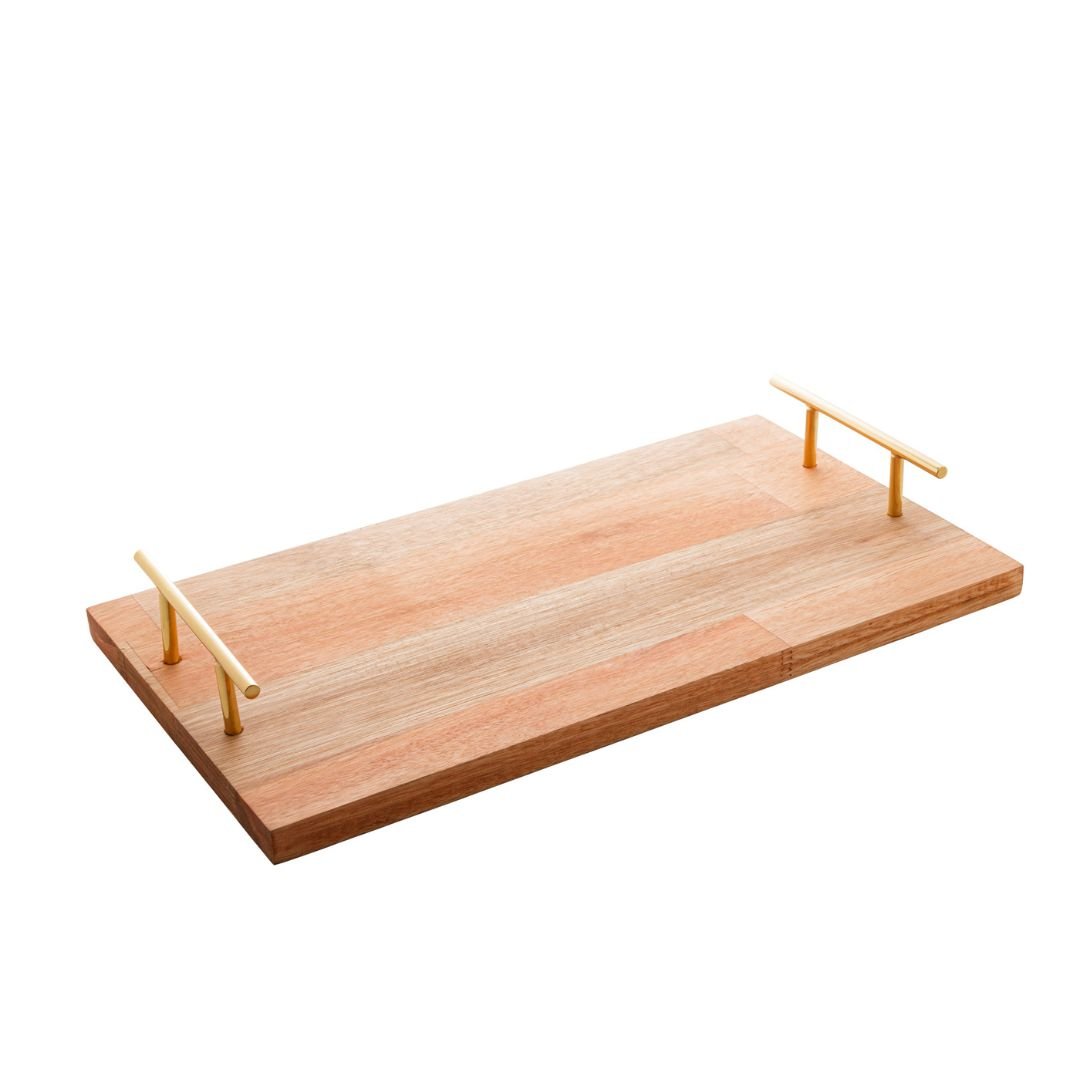 Bandeja de Madeira com Alça Dourada Liptus 45cm