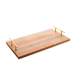 Bandeja de Madeira com Alça Dourada Liptus 45cm